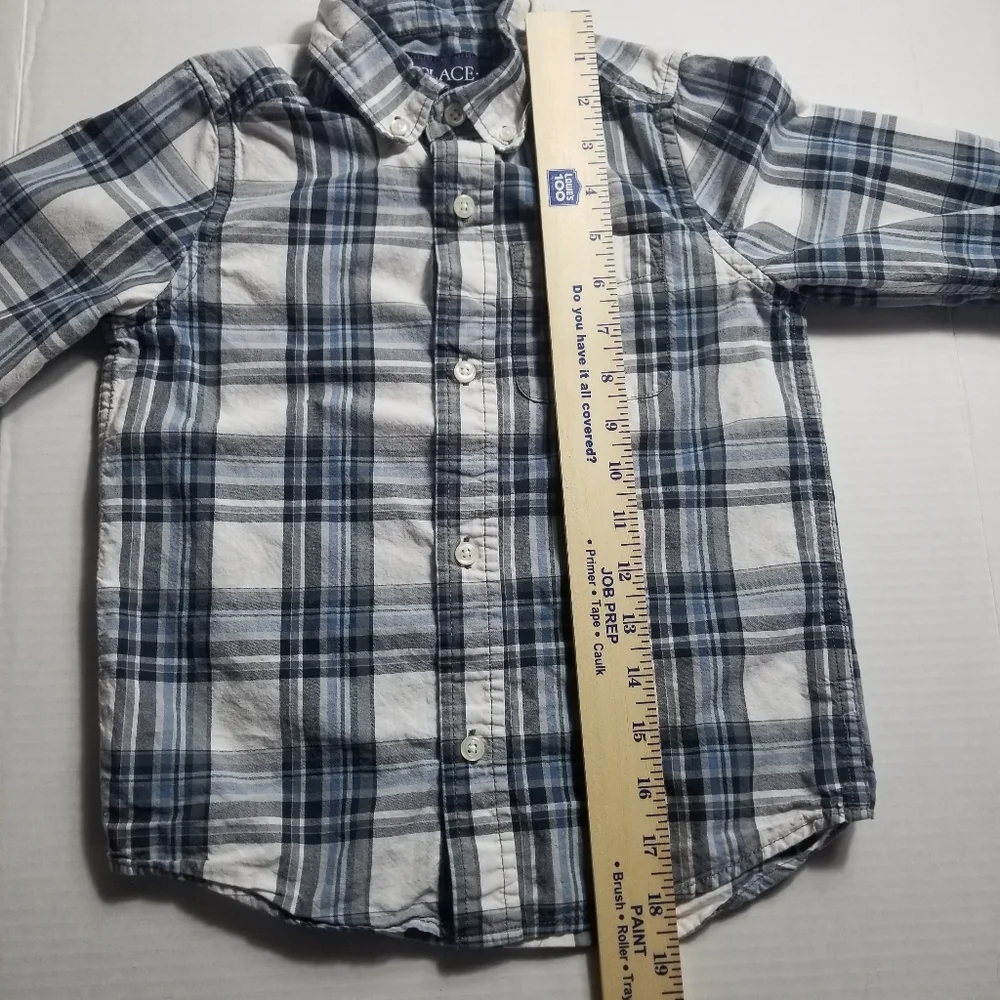 CHILDREN'S PLACE BUTTON DOWN BOYS SHIRT SIZE SMALL 5/6 BLUE/BLACK/WHITE